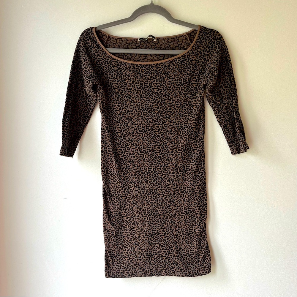 Nikibiki Leopard Print Bodycon Mini Dress Brown Black Scoop Neck XS-S Y2K